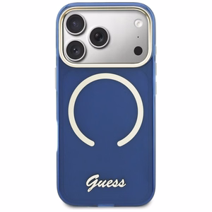 Guess IML Script Metal MagSafe Suojakuori iPhone 17 Pro Max:lle - Sininen