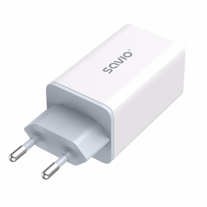 SAVIO LA-07 GaN 65 W verkkolaturi, USB, QC4.0+, PD 3.0, valkoinen