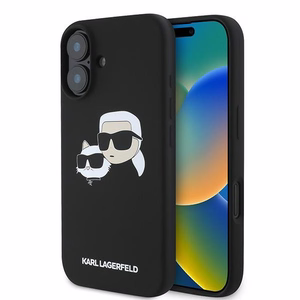 Karl Lagerfeld Silikoninen Nauble Heads Print MagSafe Suojakuori iPhone 16 Plus:lle - Musta