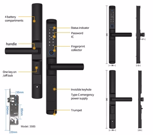 Smart Door Lock, Tuya, Wi-Fi, Fingerprint, RFID, Right/Left-Hand, Reverse