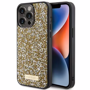 Guess Rhinestone Metal Logo Suojakuori iPhone 15 Pro Max:lle - keltainen