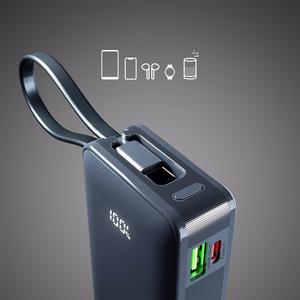Powerbank SBS 10000 mAh 20W with built-in USB-C cable and digital display - dark gray