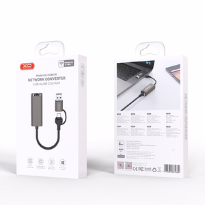 XO-adapteri HUB HUB018 2-in-1 USB-USB-C - RJ45 harmaa