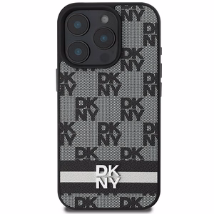 DKNY Checkered Pattern & Printed Stripes Case for iPhone 16 Pro Max - Black