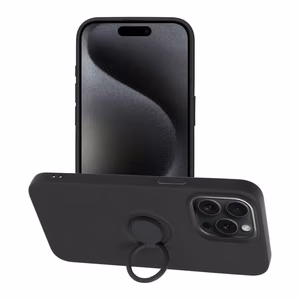 Silikoninen Suojakuori Renkaalla iPhone 15 PRO MAX:lle musta