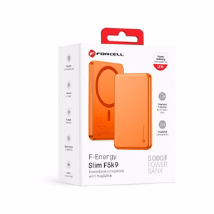 Forcell F-Energy Slim F5K9 -varavirtalähde, MagSafe-yhteensopiva, 5000 mAh, 15 W, QC 4.0, PD 3.0, oranssi