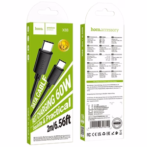 Kaapeli USB C - USB C Hoco 3A 60W 2 m X88 musta