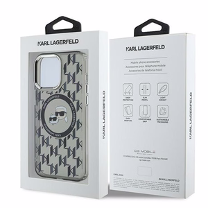 Karl Lagerfeld IML Monogram Karl & Choupette Head MagSafe Suojakuori iPhone 15 Pro Max:lle - Musta