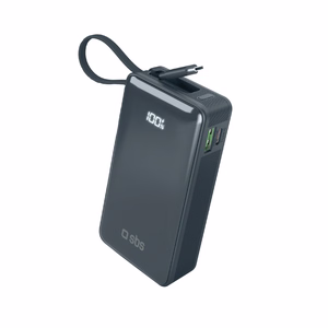 Powerbank SBS 10000 mAh 20W with built-in USB-C cable and digital display - dark gray