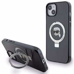 Karl Lagerfeld Ring Stand Karl Head MagSafe Suojakuori iPhone 15 Plus / 14 Pluslle - musta