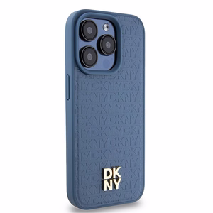 DKNY Nahkainen Monogrammi-kuvio Metallinen Logo MagSafe Suojakuori iPhone 15 Pro:lle - sininen