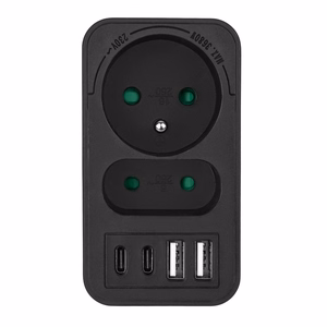 Maclean MCE249 F/B – verkkopistorasian jakaja, 2 pistorasiaa, 4 USB-porttia: 2×USB-A ja 2×USB-C PD 20 W, 1×16 A + 1×6 A