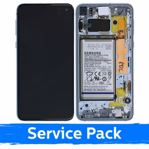LCD-näyttö Samsung G970 S10e -laitteelle kehyksellä / Prism Blue / (Service Pack) + akku mukana