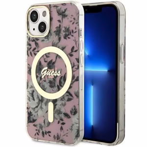 Guess Flower MagSafe suojakuori iPhone 14:lle - vaaleanpunainen