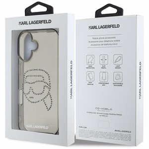 Karl Lagerfeld suojakuori iPhone 16 Pro:lle KLHCP16LHKHDCELK (IML Rhinestones S K Head) - musta