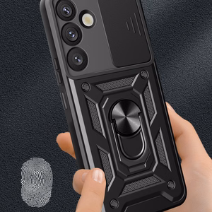 Hybrid Armor Camshield with Camera Cover and Metal Ring for Samsung Galaxy S25+ - Black