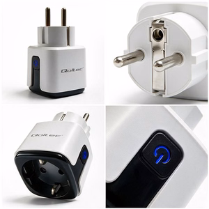 Qoltec 52710 älykäs Wi-Fi-pistorasia 16 A ajastimella ja energiamittarilla, Tuya/Smart Life/Amazon Alexa/Google Assistant