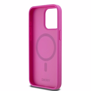DKNY Nahkainen Monogram Pattern Metal Logo MagSafe Suojakuori iPhone 15 Pro Max:lle - Vaaleanpunainen