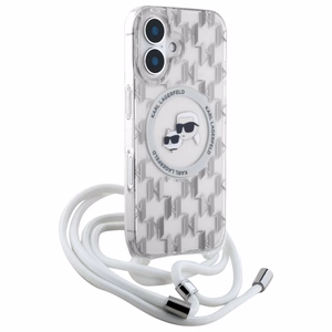 Karl Lagerfeld IML Crossbody Monogram Karl & Choupette Head MagSafe Suojakuori iPhone 16:lle - läpinäkyvä