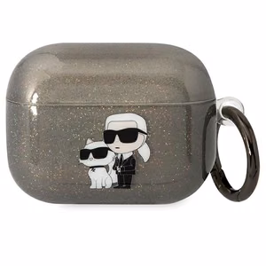 Karl Lagerfeld KLAPHNKCTGK musta suojus AirPods Pro:lle Glitter Karl&Choupette