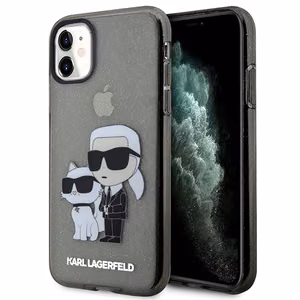 Karl Lagerfeld KLHCN61HNKCTGK musta kova suojakuori iPhone 11 / Xr 6.1 Glitter Karl&Choupette