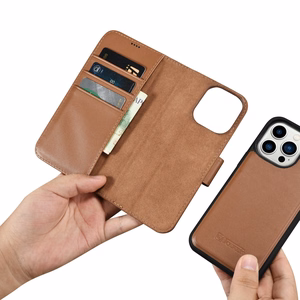 iCarer Lompakko Kotelo 2in1 iPhone 14 Pro Nahka Flip Case Anti-RFID ruskea (WMI14220726-BN)