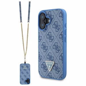 Guess Leather Metal Logo Strass Crossbody Suojakuori iPhone 16:lle - sininen