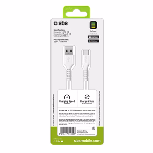 SBS TECABLEMICROC15W USB-A - USB-C Kaapeli 1,5m - valkoinen