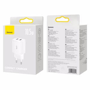 Baseus Compact Quick Charger, 2x USB, 10.5W (white)