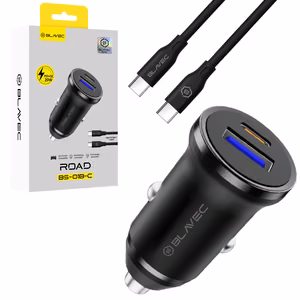 Blavec autolaturi BS-01B-C Road - USB + Type C - QC 3.0 18W PD 20W ja Type C - Type C -kaapeli (CCBS01BCR-UCB) musta