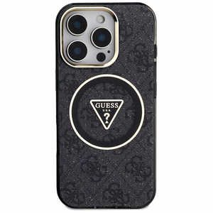 GUESS Suojakuori iPhone 16 Pro:lle MagSafe-yhteensopiva GUHMP16LHG4PRTGK (IML Metal Glitter 4G Circle Triangle) Musta