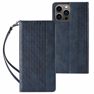 Magneetti hihna Kotelo Kotelo iPhone 14 Pro Max Flip lompakko Mini Lanyard Stand Sininen