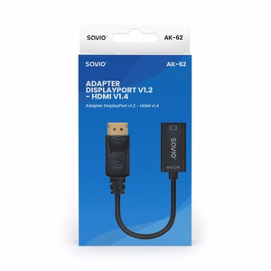 Savio sovitin DisplayPort (M) v1.2 - HDMI A (F) v1.4, 4K, AK-62