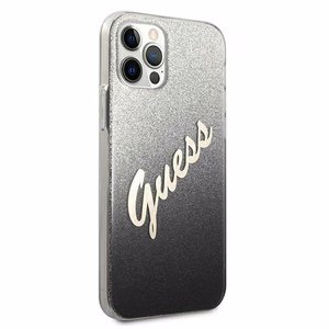 Guess GUHCP12LPCUGLSBK iPhone 12 Pro Max 6.7" musta/musta kovakotelo Glitter Gradientti Script