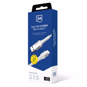 3mk Hyper Cable N-SERIES USB-A / USB-C 1m 9V/2A 18W - valkoinen