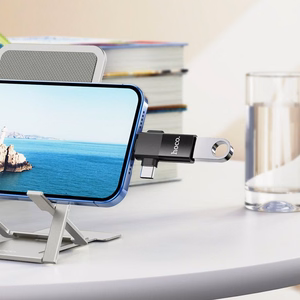 Hoco UA17 OTG-adapteri 2in1 USB C / Lightning - USB A musta