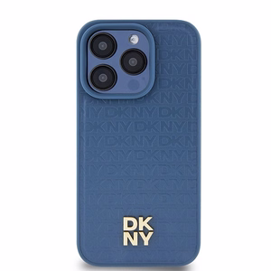 DKNY Nahkainen Monogrammi-kuvio Metallinen Logo MagSafe Suojakuori iPhone 15 Pro:lle - sininen
