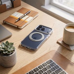Frame Circle Stand-suojakuori mallille iPhone 14 Pro, MagSafe-yhteensopiva – läpinäkyvä