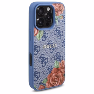 GUESS Suojakuori iPhone 16 Pro:lle MagSafe-yhteensopiva GUHMP16LP4ROPEMCB (4G Flowers Print) sininen