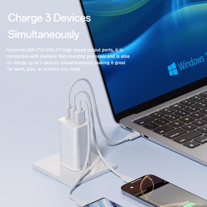 Rock Wall charger Ice2Cube GaN - USB + 2xType C - PD 65W 3A white