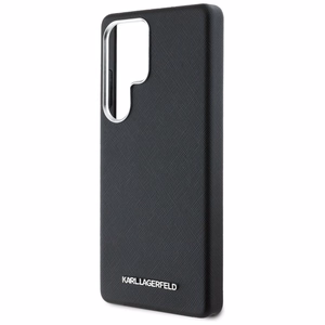 Karl Lagerfeld Saffiano Full Wrapped Elongated Metal Logo MagSafe Suojakuori Samsung Galaxy S25 Ultralle - musta