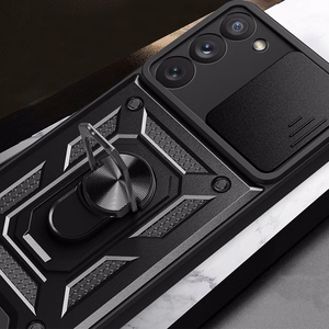 Hybrid Armor Camshield Suojakuori Samsung Galaxy S23+:lle panssaroitu kuori kamerasuojalla punainen
