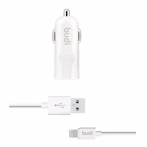 Budi BD062L autolaturi 1 USB-A-liitännällä, LED-merkkivalolla, Lightning-kaapelilla