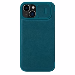 Nillkin Qin Nahka Pro Case iPhone 14 Plus kamera kansi Holster kansi Flip Case vihreä