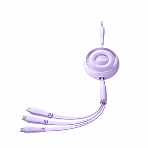 Joyroom Colorful Series S-A40 sisäänvedettävä kaapeli 3in1 USB-A - USB-C / Lightning / Micro USB 1m - violetti