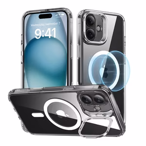 ESR Classic Hybrid (HaloLock) kotelo jalustalla iPhone 16 Plus -puhelimelle (läpinäkyvä)