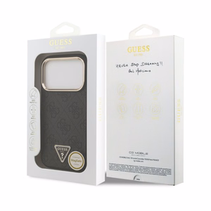 Case Guess PU Leather 4G Strass Triangle Logo Gold Frame MagSafe Apple iPhone 18 Pro black