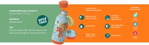 Quokka Solid Kids with Strap -termospullo ruostumattomasta teräksestä, 330 ml, Jungle