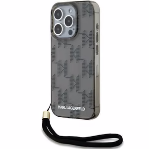 Karl Lagerfeld IML Mono KL Pattern & Cord Suojakuori iPhone 15 Pro Max:lle - musta