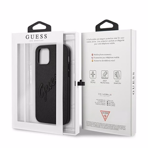 Guess Saffiano Vintage Script kotelo iPhone 12 Pro Max 6.7" - Musta